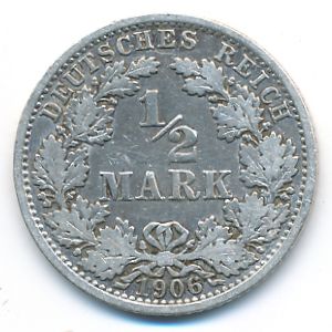 Германия, 1/2 марки (1906 г.)