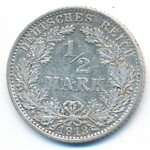 Германия, 1/2 марки (1913 г.)
