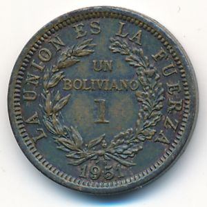 Боливия, 1 боливиано (1951 г.)