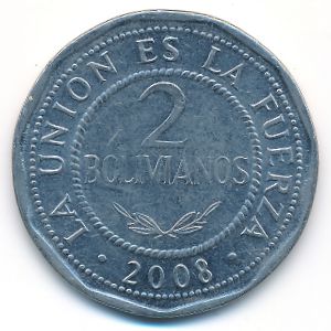 Bolivia, 2 bolivianos, 2008