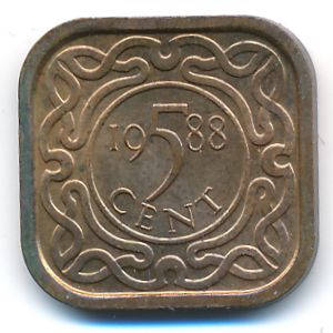 Суринам, 5 центов (1988 г.)