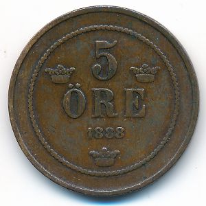 Sweden, 5 ore, 1888