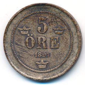 Sweden, 5 ore, 1897