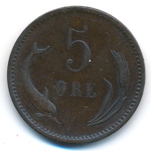 Denmark, 5 ore, 1874