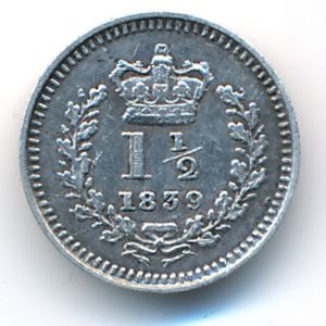 Великобритания, 1 1/2 пенса (1839 г.)