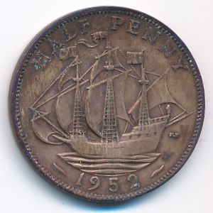 Великобритания, 1/2 пенни (1952 г.)