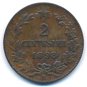 Italy, 2 centesimi, 1898