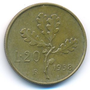 Италия, 20 лир (1958 г.)