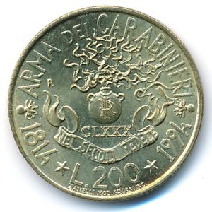 Италия, 200 лир (1994 г.)