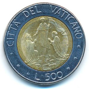 Ватикан, 500 лир (1990 г.)