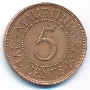 Маврикий, 5 центов (1945 г.)
