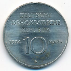 German Democratic Republic, 10 mark, 1974
