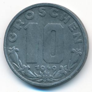 Austria, 10 groschen, 1949