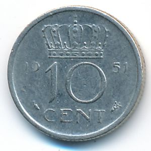 Netherlands, 10 cents, 1951