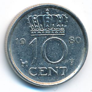 Netherlands, 10 cents, 1980