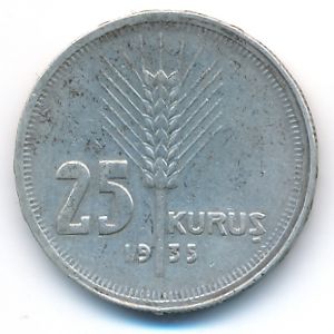 Turkey, 25 kurus, 1935