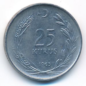 Turkey, 25 kurus, 1965