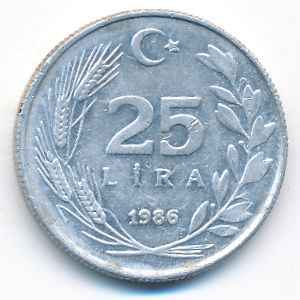 Turkey, 25 lira, 1986