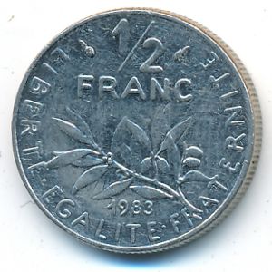 Франция, 1/2 франка (1983 г.)