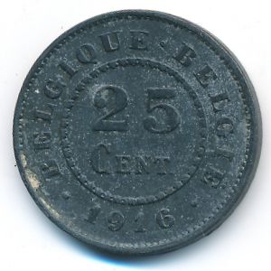 Belgium, 25 centimes, 1916