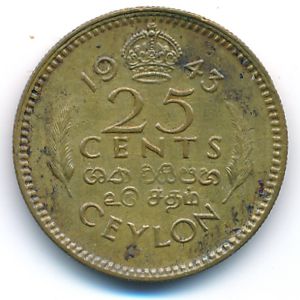 Цейлон, 25 центов (1943 г.)