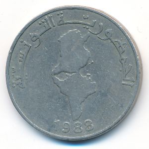 Tunis, 1 dinar, 1988