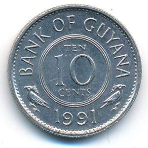 Guyana, 10 cents, 1991