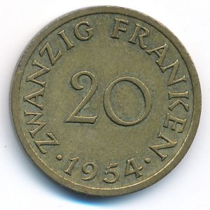 Саар, 20 франков (1954 г.)