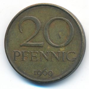 ГДР, 20 пфеннигов (1969 г.)
