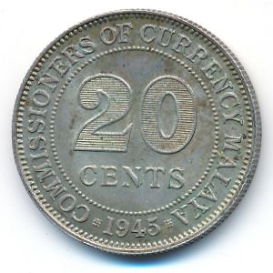 Malaya, 20 cents, 1945