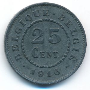 Belgium, 25 centimes, 1916
