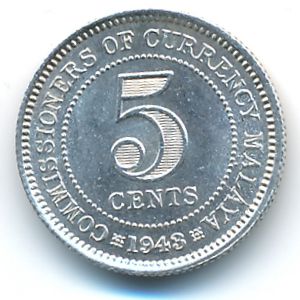 Malaya, 5 cents, 1948