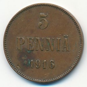 Finland, 5 pennia, 1916