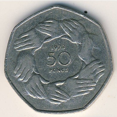 Великобритания, 50 пенсов (1973 г.)