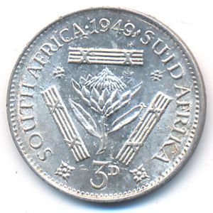 South Africa, 3 pence, 1949