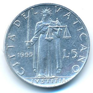 Ватикан, 5 лир (1955 г.)