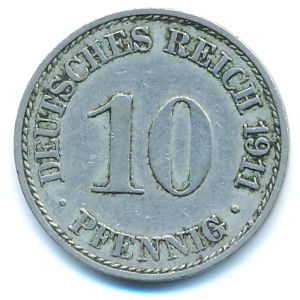 Germany, 10 pfennig, 1911