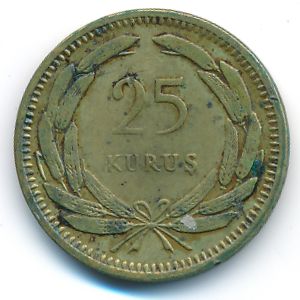 Turkey, 25 kurus, 1956