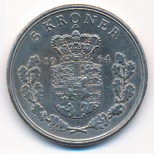 Denmark, 5 kroner, 1964