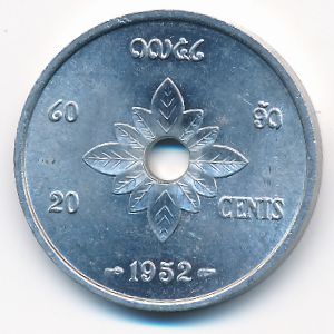 Laos, 20 cents, 1952