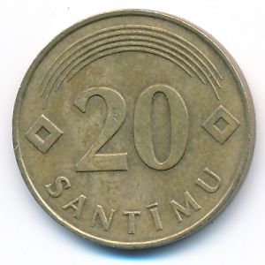 Latvia, 20 santimu, 1992