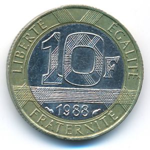Франция, 10 франков (1988 г.)