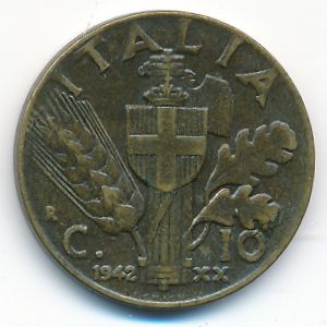 Италия, 10 чентезимо (1942 г.)