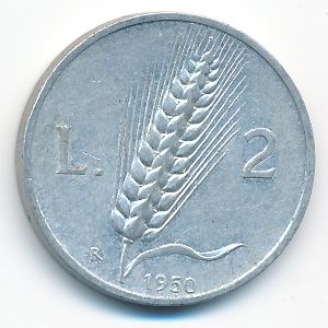 Italy, 2 lire, 1950