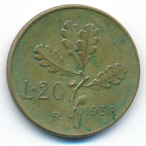 Италия, 20 лир (1958 г.)