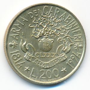 Италия, 200 лир (1994 г.)