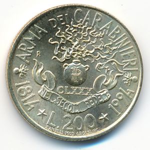 Италия, 200 лир (1994 г.)