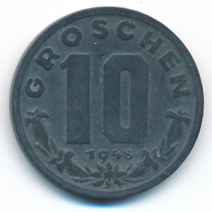 Austria, 10 groschen, 1948