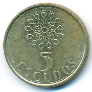 Portugal, 5 escudos, 1990