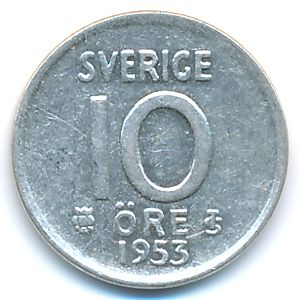 Sweden, 10 ore, 1953